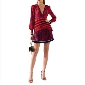 Self-Portrait aqua red lace floral dress US 2